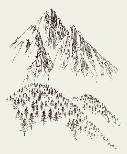 Natuurtekening Bergketens Alpenbosschets — Stockvector