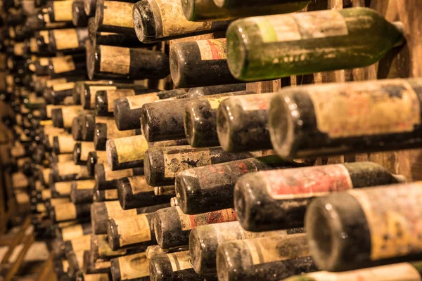 Wine cellar with old wine bottles — Stock Photo, Image