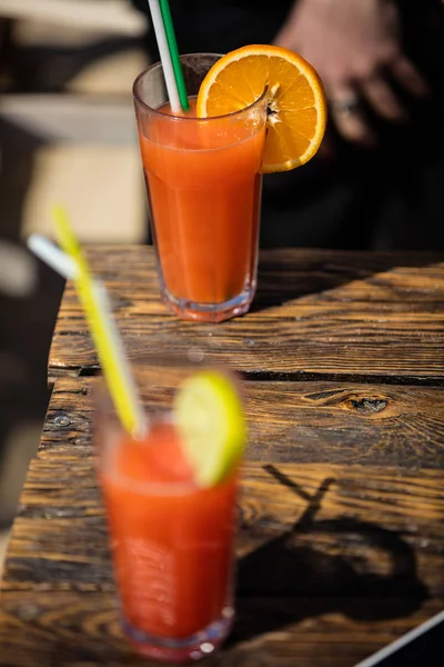 Alcohol bloody mary cocktail on beach bar — Stock Photo, Image