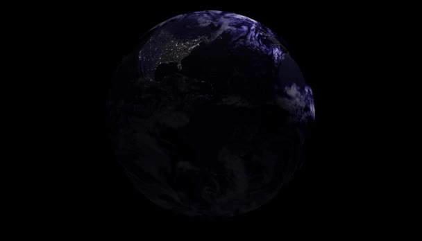 360度回転する惑星地球の宇宙観背景にある天の川 昼も夜もシームレスなループ — ストック動画