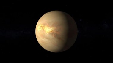 Venüs gezegeninde uzay manzarası, 360 derece dönüyor. Arka planda Samanyolu. Gündüz ve gece kusursuz döngü.