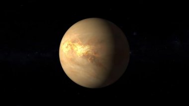 Venüs gezegeninde uzay manzarası, 360 derece dönüyor. Arka planda Samanyolu. Gündüz ve gece kusursuz döngü.