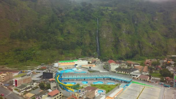 Aerial Panorama View Banos Agua Santa Tungurahua Province South America — Stock Video