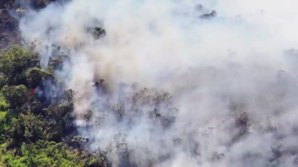 Rising Smoke Fire Forest Fire Mountains Banos Ecuador — стоковое видео