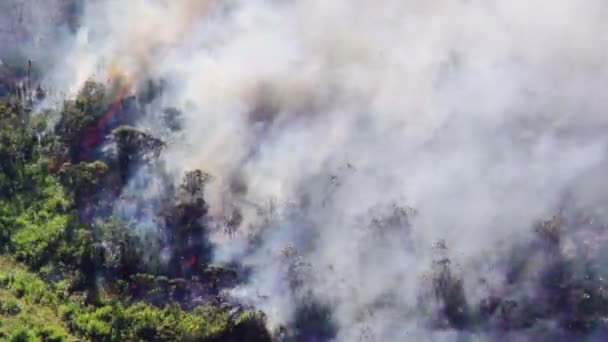 Rising Smoke Fire Forest Fire Mountains Banos Ecuador — стоковое видео