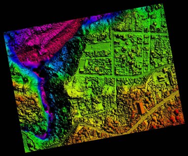 Aerial Orthorectified, Orthorectification Digital Elevation Model Of Banos De Agua Santa San Martin Canyon Altitude Represented From Blue To Red clipart