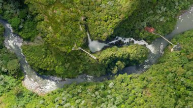 Aerial Map Of Pailon Del Diablo Waterfall Complex Popular Touristic Destination In Banos De Agua Santa Ecuado clipart