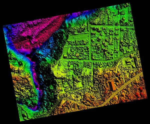 Aerial Orthorectified, Orthorectification Digital Elevation Model Of Banos De Agua Santa San Martin Canyon Altitude Represented From Blue To Red