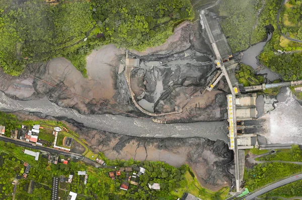 Vista Única Aérea Sobre Barragem Água Vazia — Fotografia de Stock