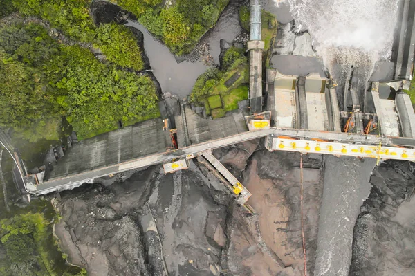 Aerial Unique View Over Empty Water Dam