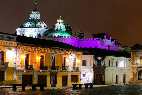 Exterior Detail Of The Domes Jesuit Church Also known as The Company Is A Baroque Catholic Church Located In The Historical Center of Quito Ecuador
