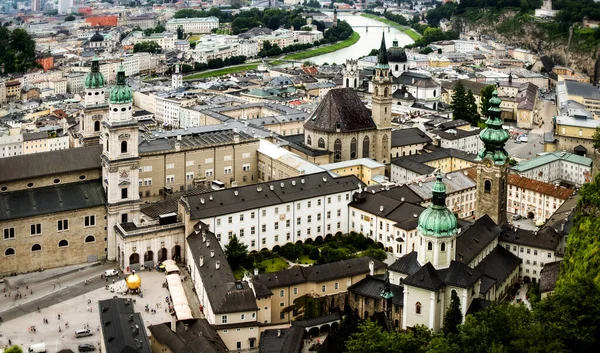 Salzburg Panorama Antenn Utsikt Från Staden Hög Mark Fästning — Stockfoto