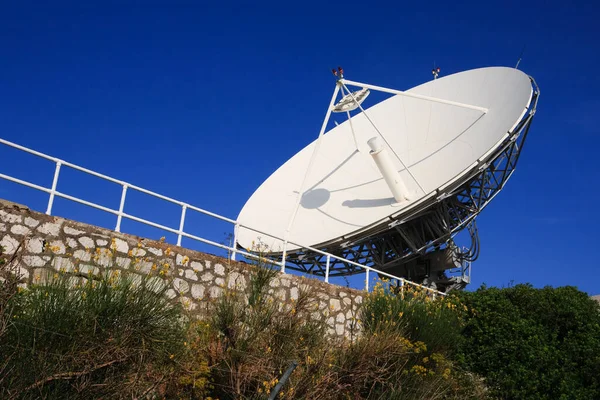 Antena Satélite Alta Potencia Contra Cielo Azul Claro —  Fotos de Stock