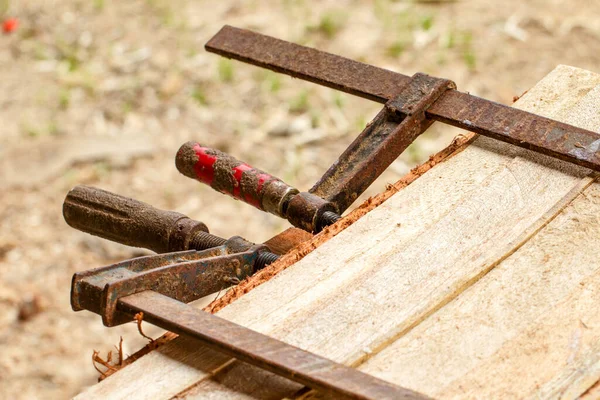 Carpenteria Pressa Montato Tavole Balsa Questo Strumento Viene Utilizzato Mantenere — Foto Stock