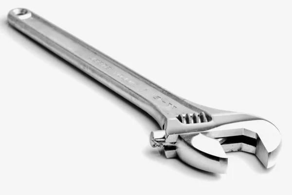 Adjustable Big Chrome Wrench Isolated White — Stock Photo, Image