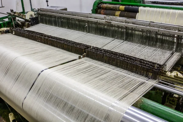 Vista Ponto Alto Máquina Tecelagem Com Detalhe Explícito Fabricação — Fotografia de Stock