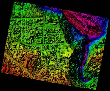aerial orthorectified orthorectification digital elevation model of banos de agua santa san martin canyon altitude represented from blue to red clipart