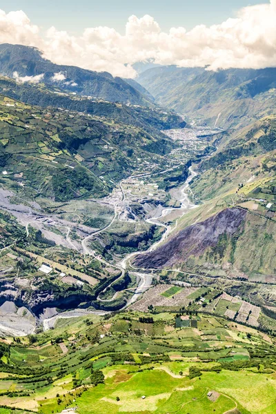 Aerial Shot Banos Agua Santa Tungurahua Province Ecuador Farmland Foreground — Stock Photo, Image