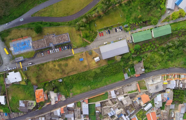 Aerial View Compact Neighborhood Banos Agua Santa Tungurahua Province South — Stock Photo, Image