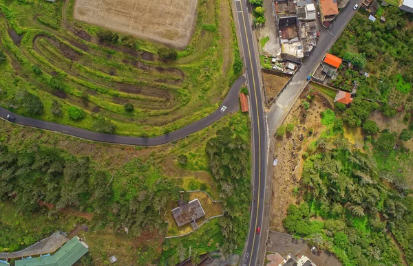 Воздушный Вид Зеленые Поля Banos Agua Santa Tungurahua Провинции Дневной — стоковое фото