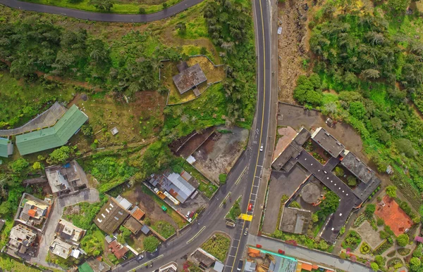 Flygfoto City View Small Urban Landskap Banos Agua Santa Tungurahua — Stockfoto