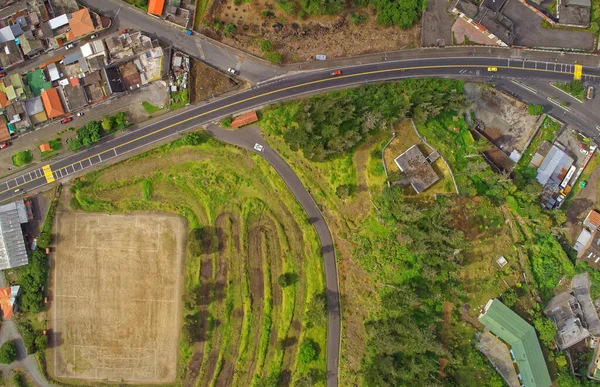 aerial view of suburban small latin american town of tungurahua province south america