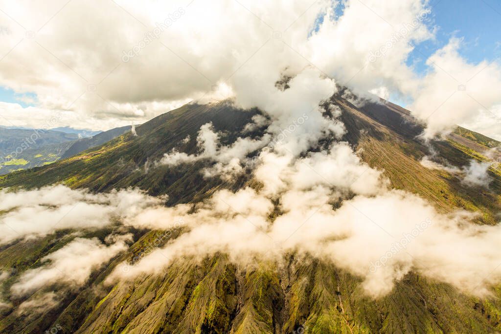 helicopter shot of tungurahua volcano ecuador