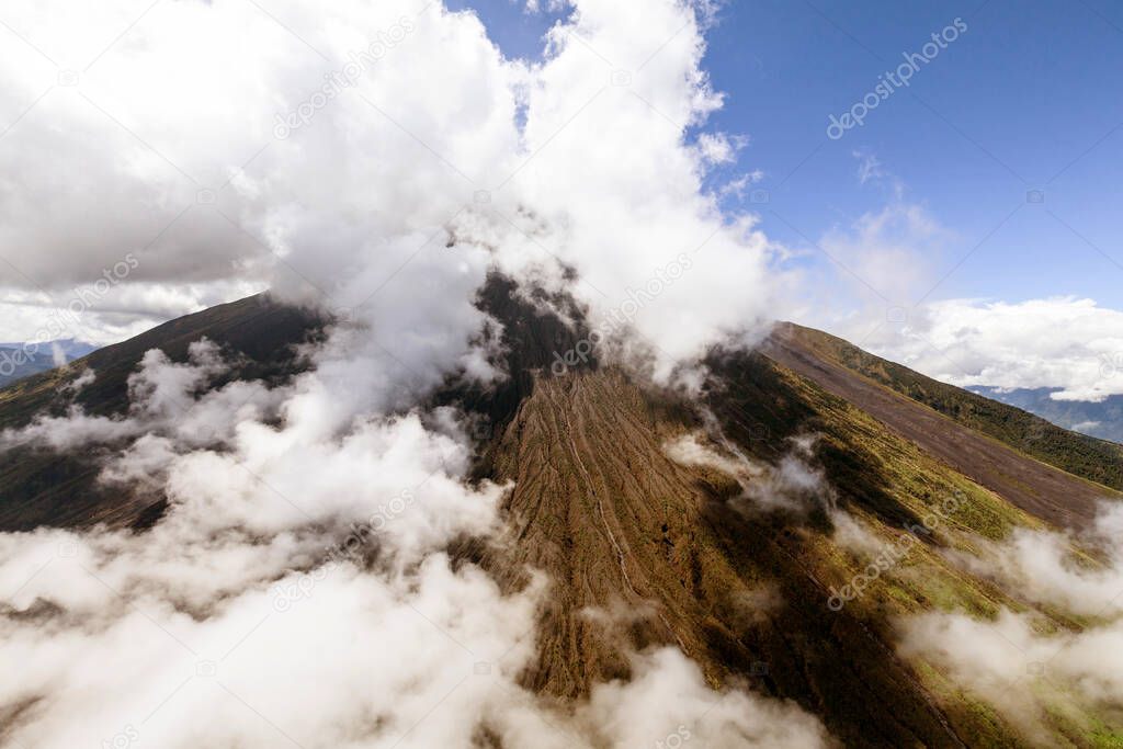 helicopter shot of tungurahua volcano ecuador