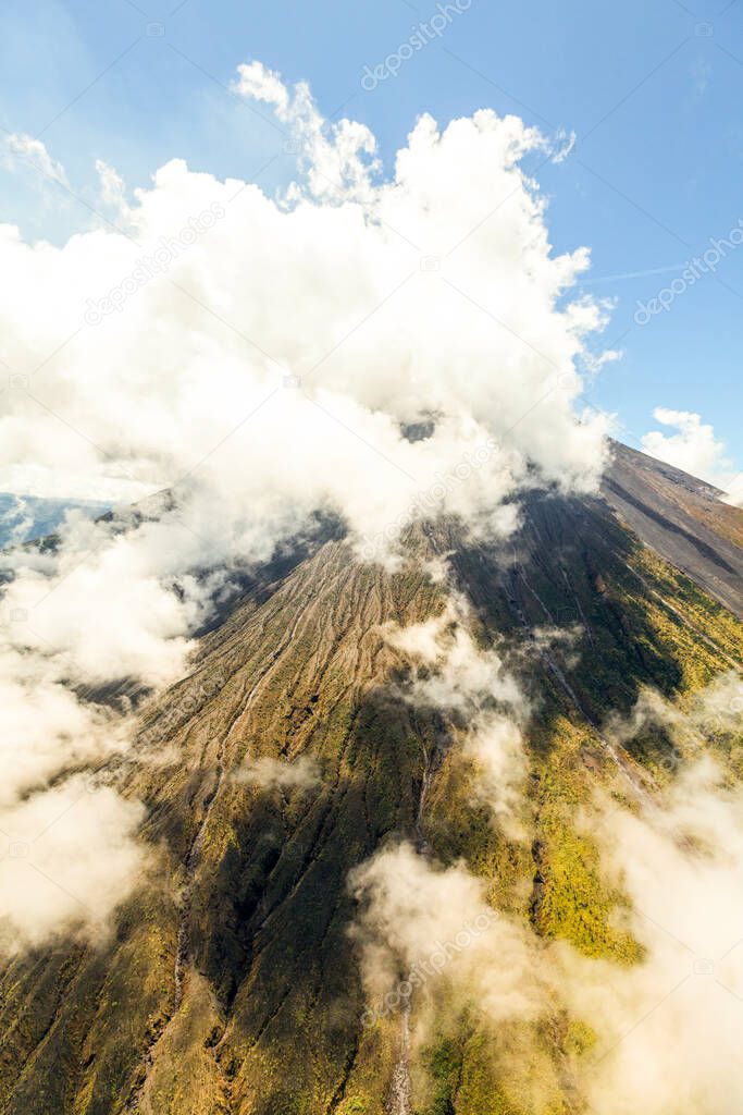 aerial shot of tungurahua volcano central ecuador high altitude from full size helicopter