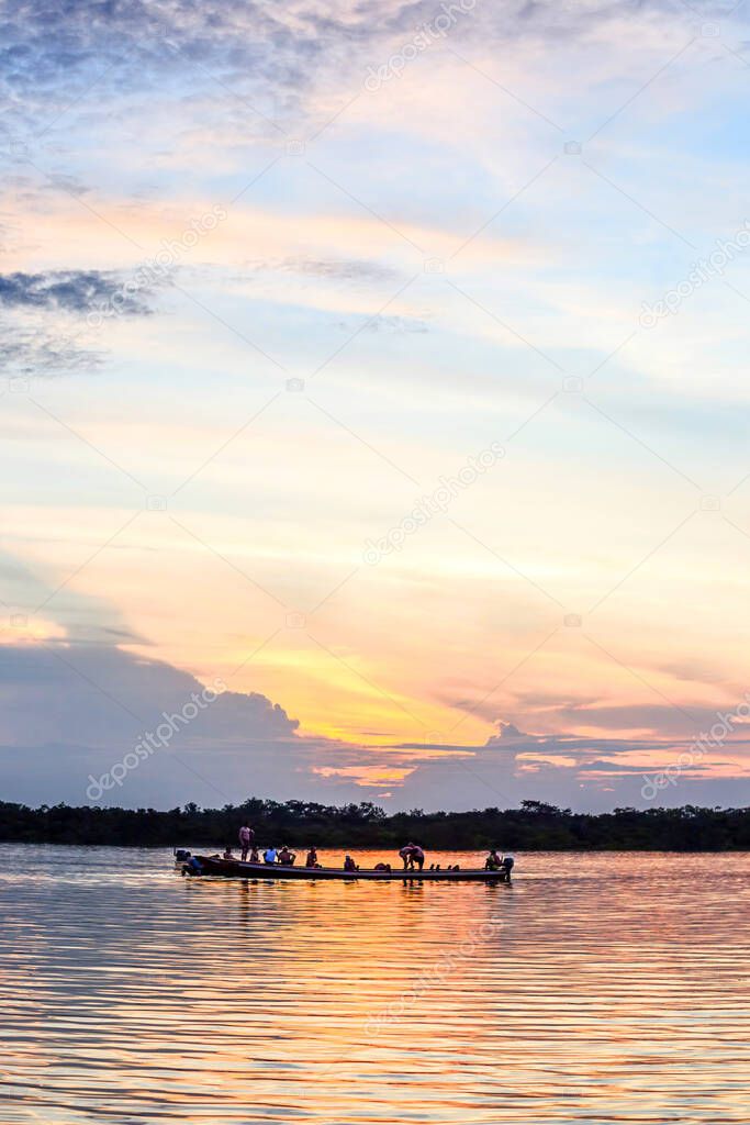 sunset over laguna grande cuyabeno wildlife reserve ecuador