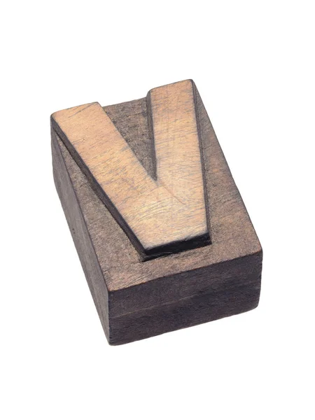 Wooden letterpress V block — Stock Photo, Image
