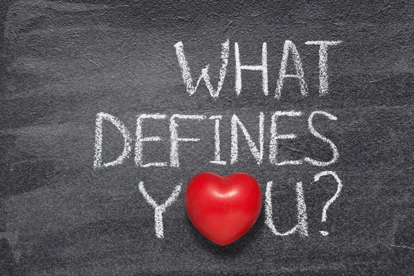 What Defines You Question Written Chalkboard Red Heart Symbol — Stock Photo, Image