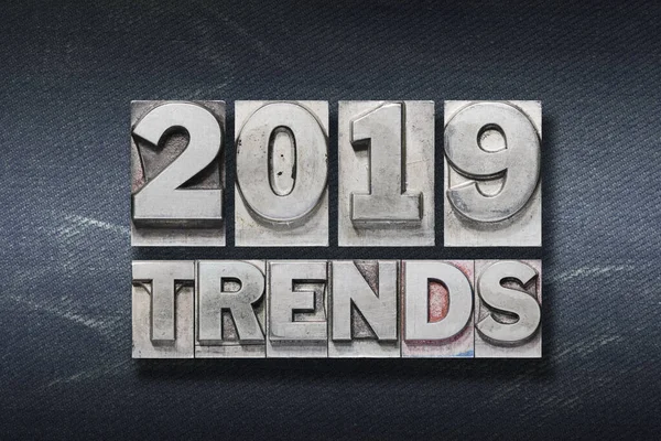 2019 Trends Phrase Made Metallic Letterpress Dark Jeans Background — Stock Photo, Image