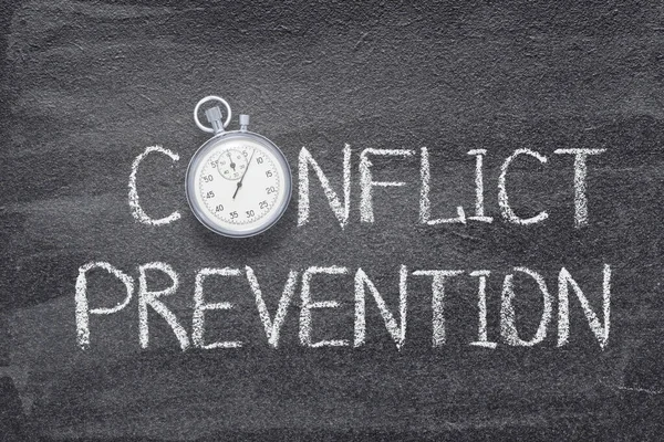 Conflict Prevention Phrase Written Chalkboard Vintage Precise Stopwatch — Stock Photo, Image