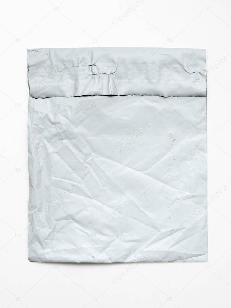 detailed crumpled plastic package isolated on white