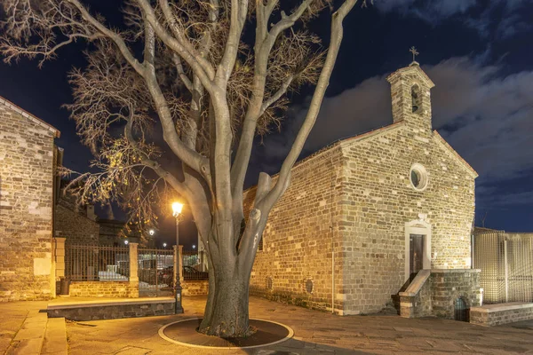 Night Cityscape Place Ancient Cathedral San Giusto Trieste Italy — Stock Photo, Image