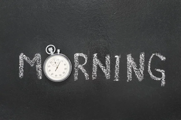 Morning Word Handwritten Chalkboard Vintage Precise Stopwatch Used Instead — Stock Photo, Image