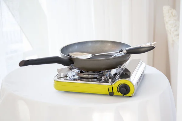 Portable gas stove on the table — Stock Photo, Image