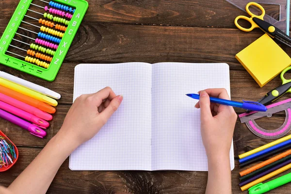 Back to school concept with desk top view — Stock Photo, Image