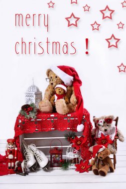 christmas card with teddy bears on white background clipart