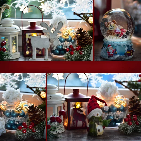 Noel pencere dekorasyonları ile kolaj — Stok fotoğraf