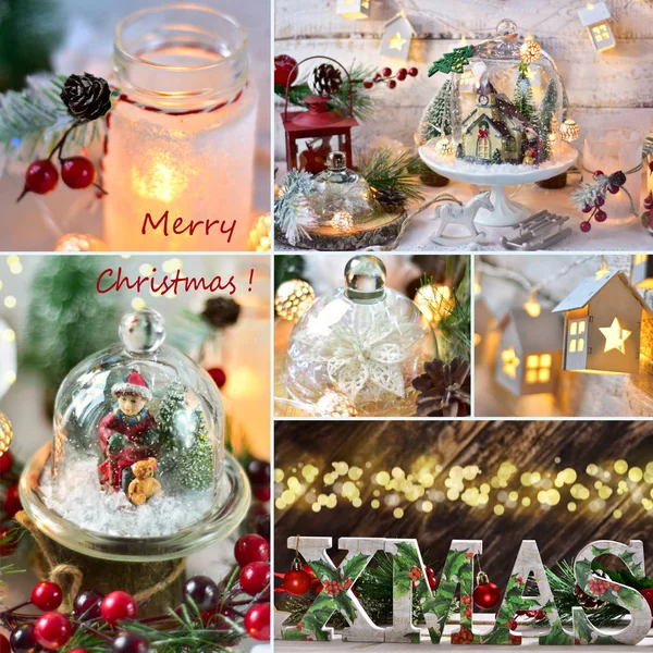 Jul kollage med retro stil hem dekorationer — Stockfoto