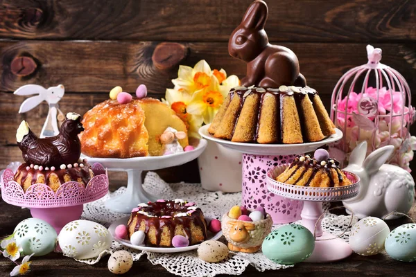 Assortment of various ring cakes for easter on festive table Stock Image