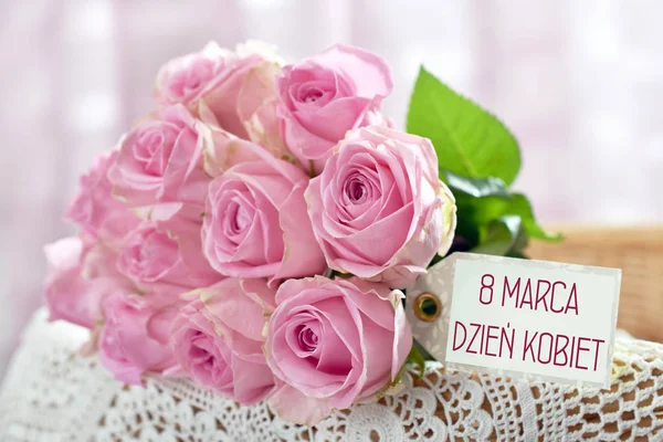 Bunch of pink roses for Women Day in Poland — Stock Photo, Image