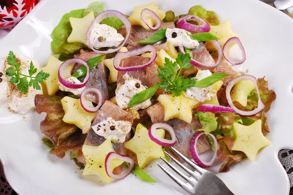 Top view of herring and potato salad for Christmas — ストック写真