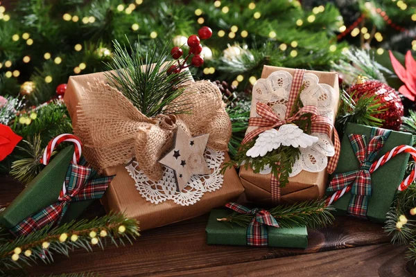 Christmas presents in rustic style — Stock Photo, Image