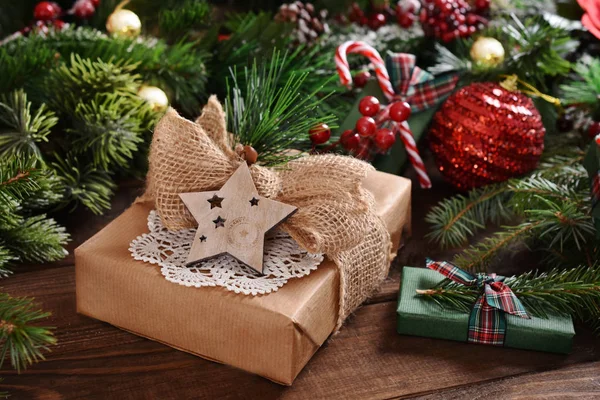 Christmas present in rustic style — Stock Photo, Image