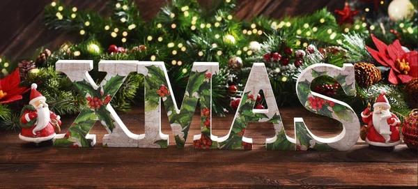 Jul bakgrund med dekorativa bokstäver Xmas — Stockfoto