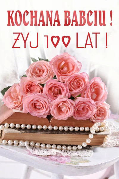 Greeting card with text in polish language Dear Grandma live 100 — Stock Photo, Image