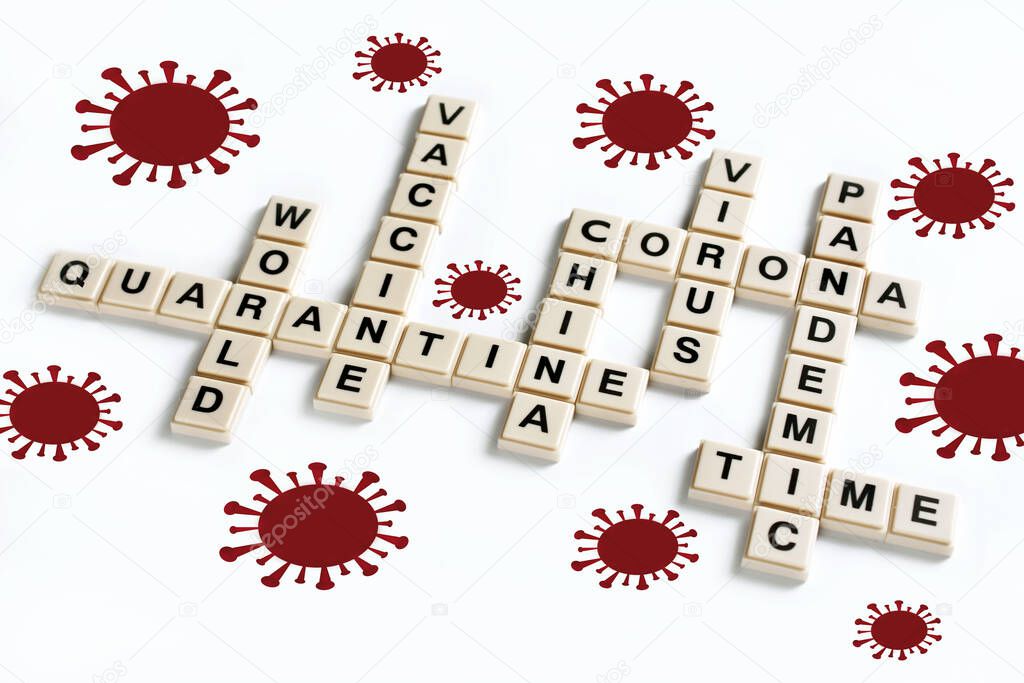 crossword puzzle with words related to coronavirus isolated on white